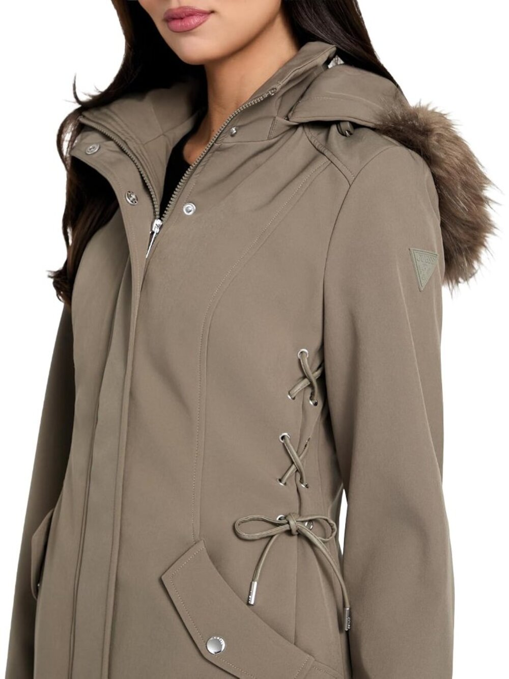 Guess Women's Cord Green Long Sleeve SOLID Corinne Midlength Softshell Jackets